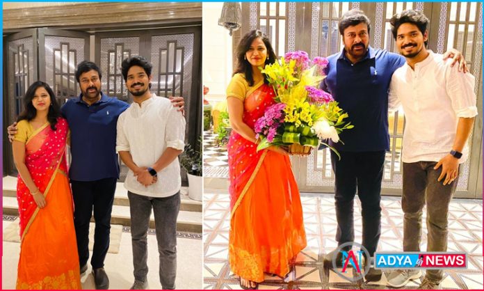 Actor Sudhakar Komakula meets Megastar Chiranjeevi with Wife Harika Sandepogu